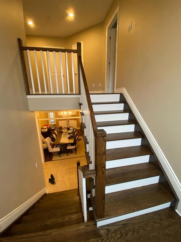 sand stain refinish stairs handrail paint risers Royal Hardwood Floors
